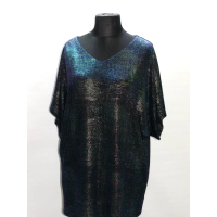 Wieczorowa tunika Oversize z błyszcząca nitką - czarny z zielonym